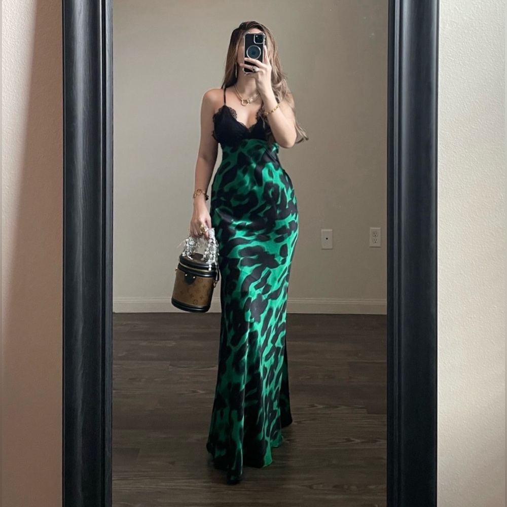 Forever 21 Lace trim Satin Leopard Maxi dress